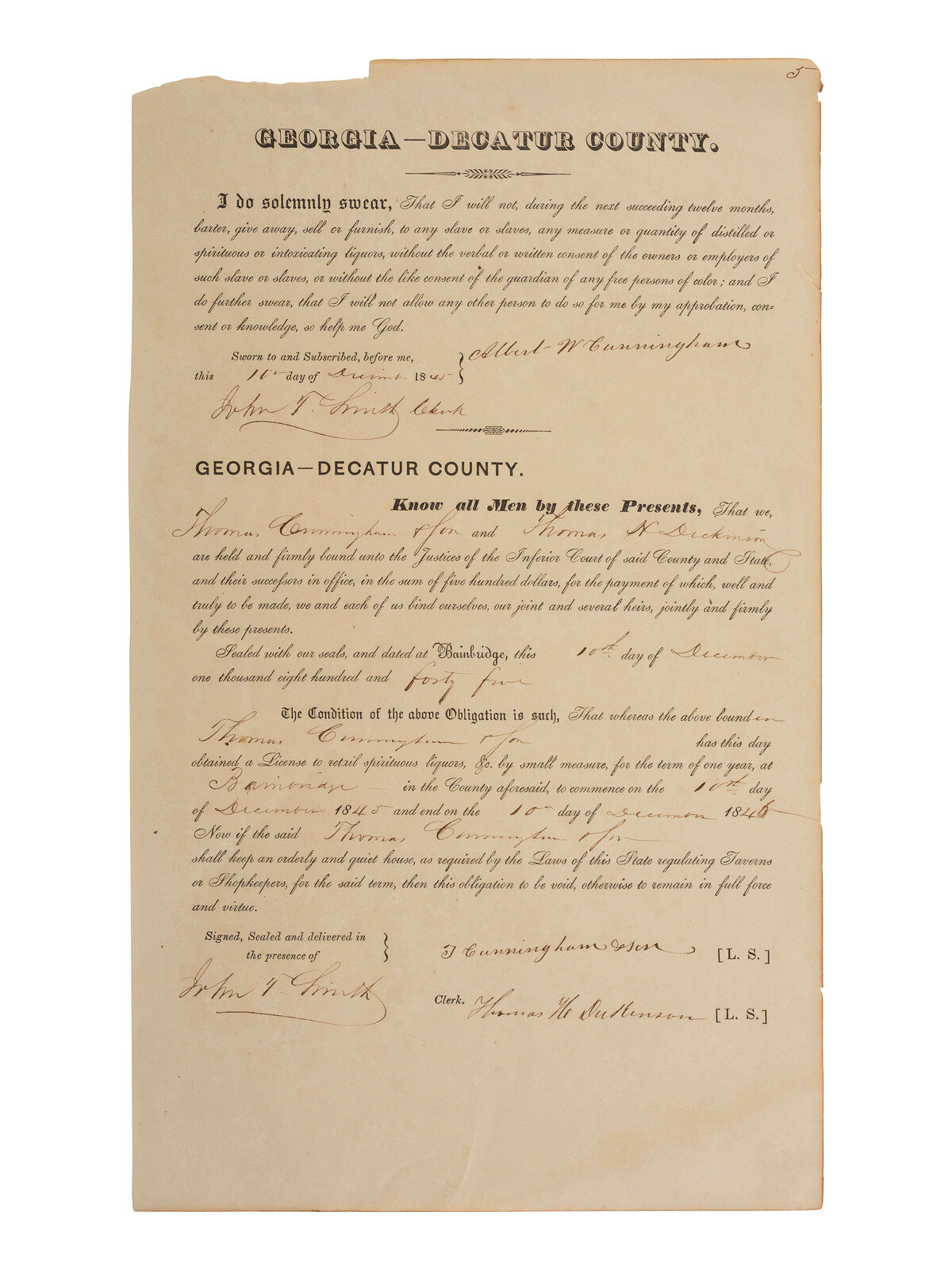 ENSLAVEMENT amp ABOLITION A pair of Georgia documents related to