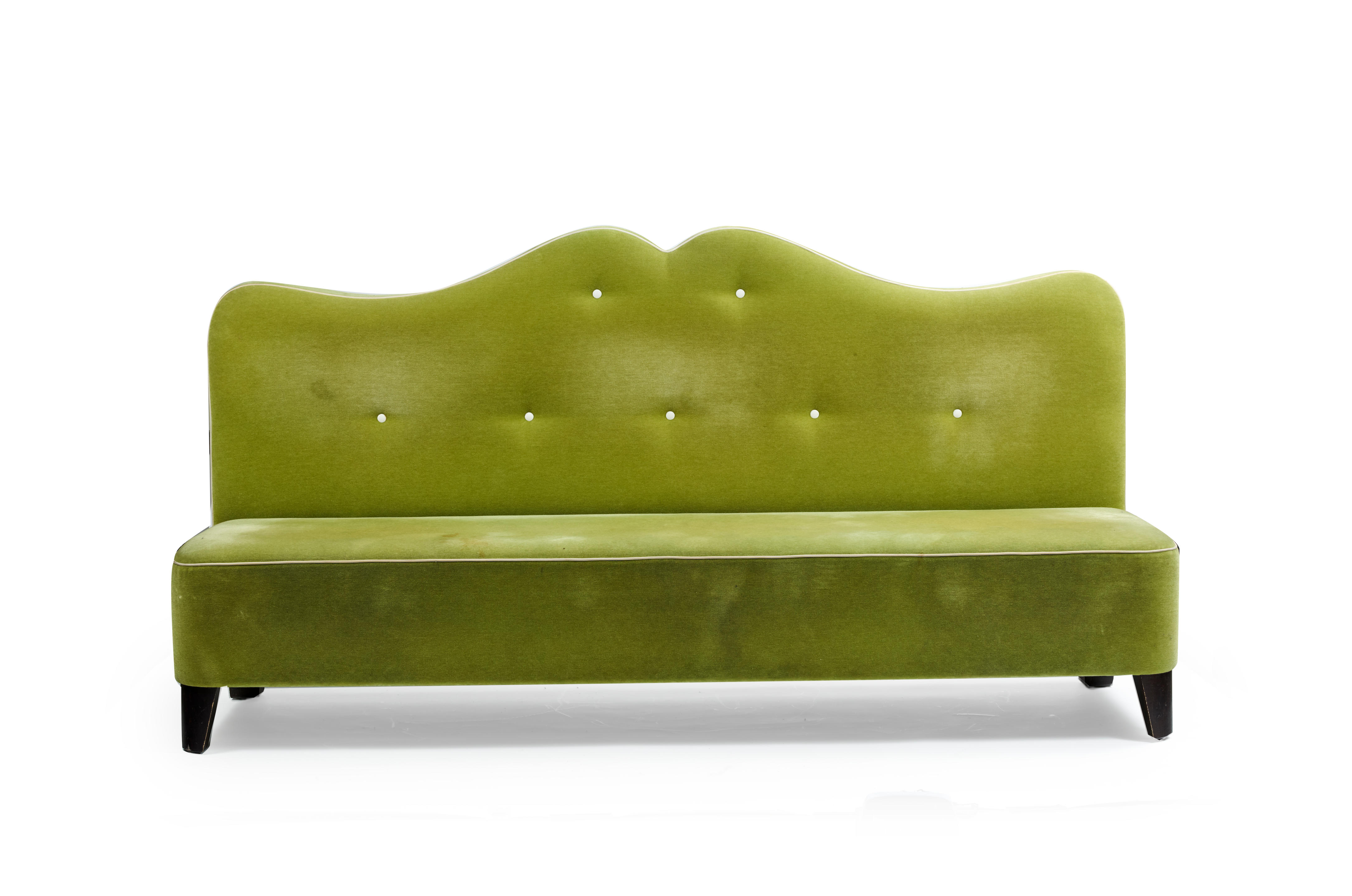 JACQUES GRANGE 1944 Banquette haut dossier Cristal Room pour trois