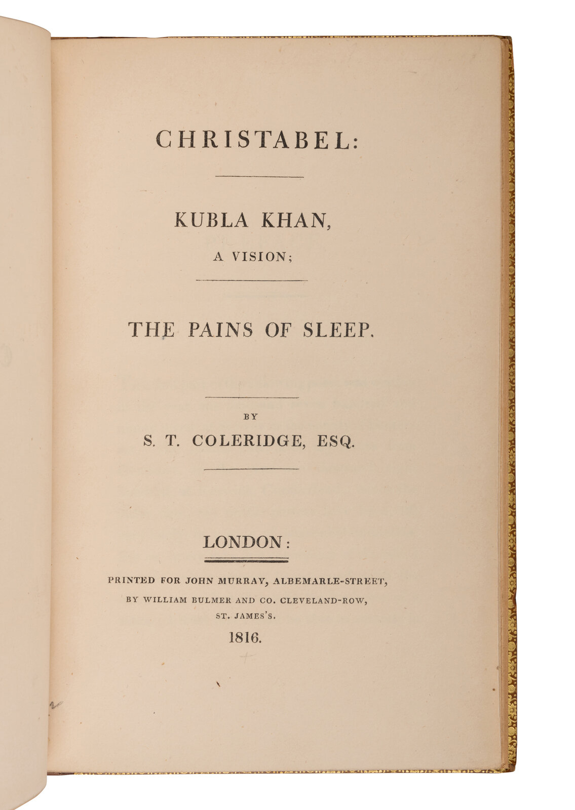 COLERIDGE Samuel T 1772 1834 Christabel Kubla Khan A Vision