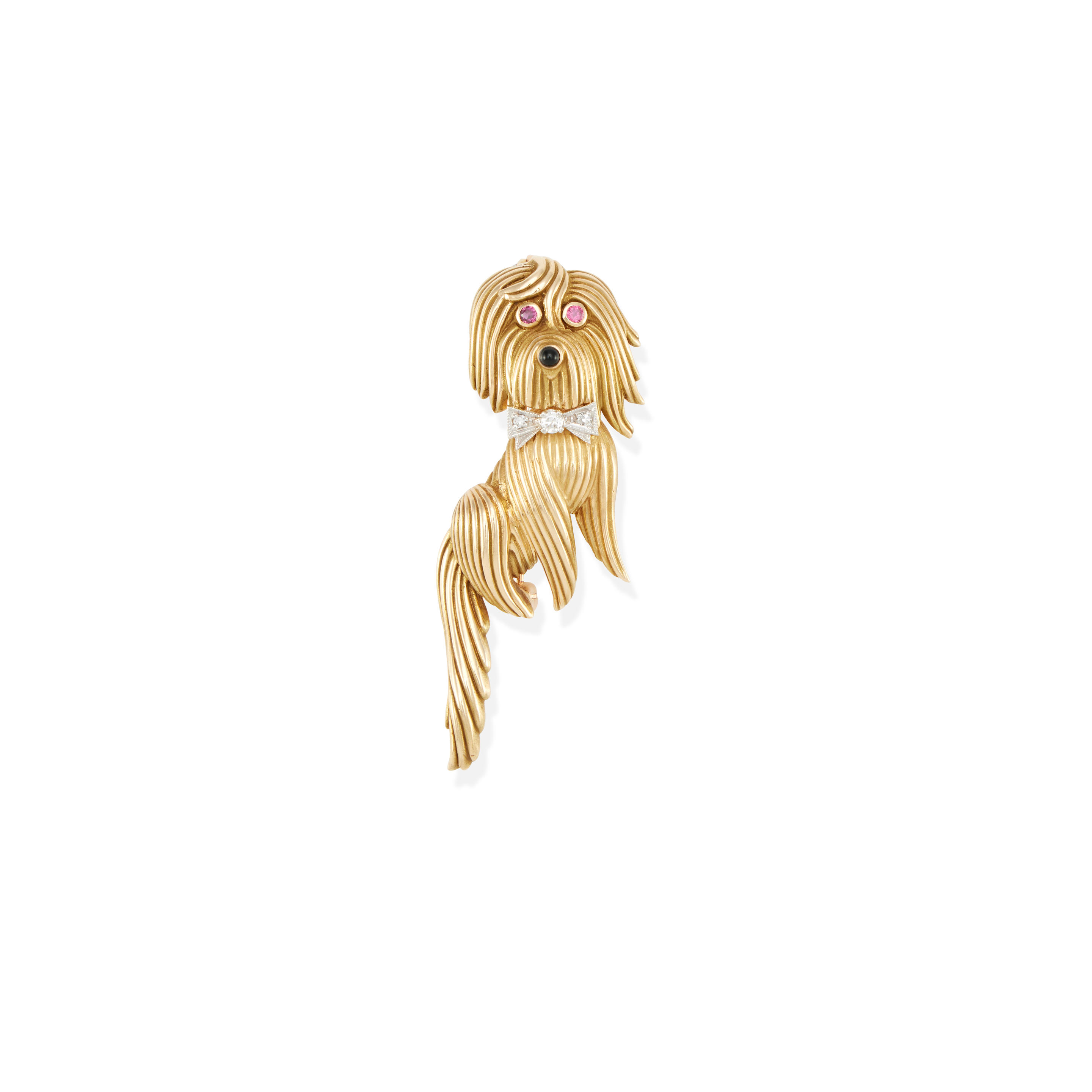 A 14K BI COLOR GOLD GEM SET AND DIAMOND BROOCH