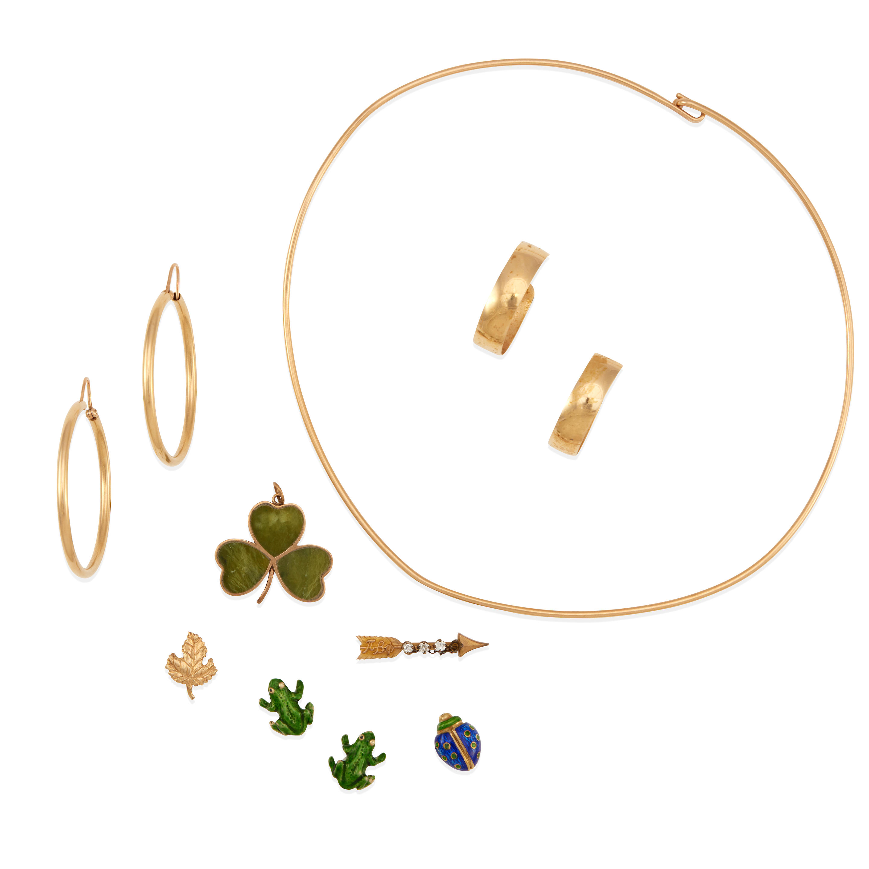 A GROUP OF GOLD ENAMEL AND GEM SET JEWELRY 14k