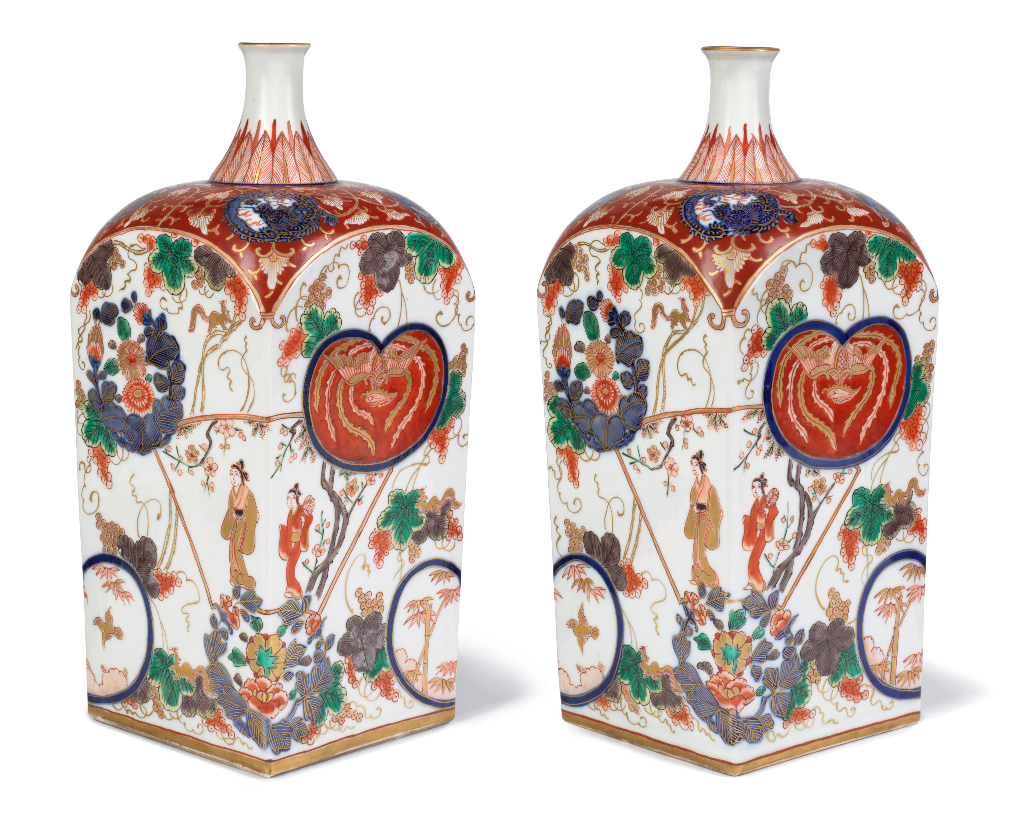 A PAIR OF KO IMARI TOKKURI SQUARE FLASKS Edo period