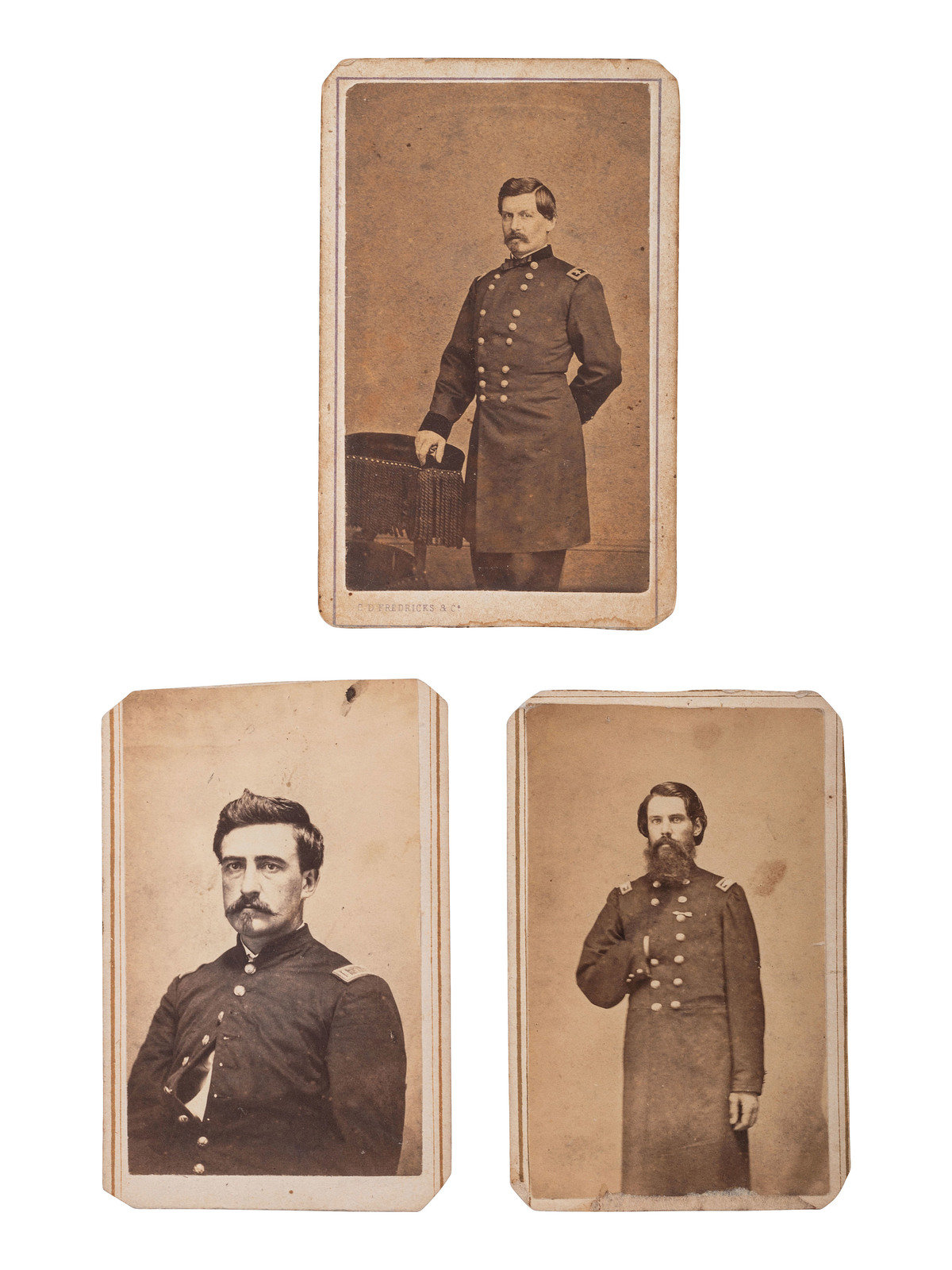CIVIL WAR 3 CDVs of Indiana officers incl Genl McCLELLAN