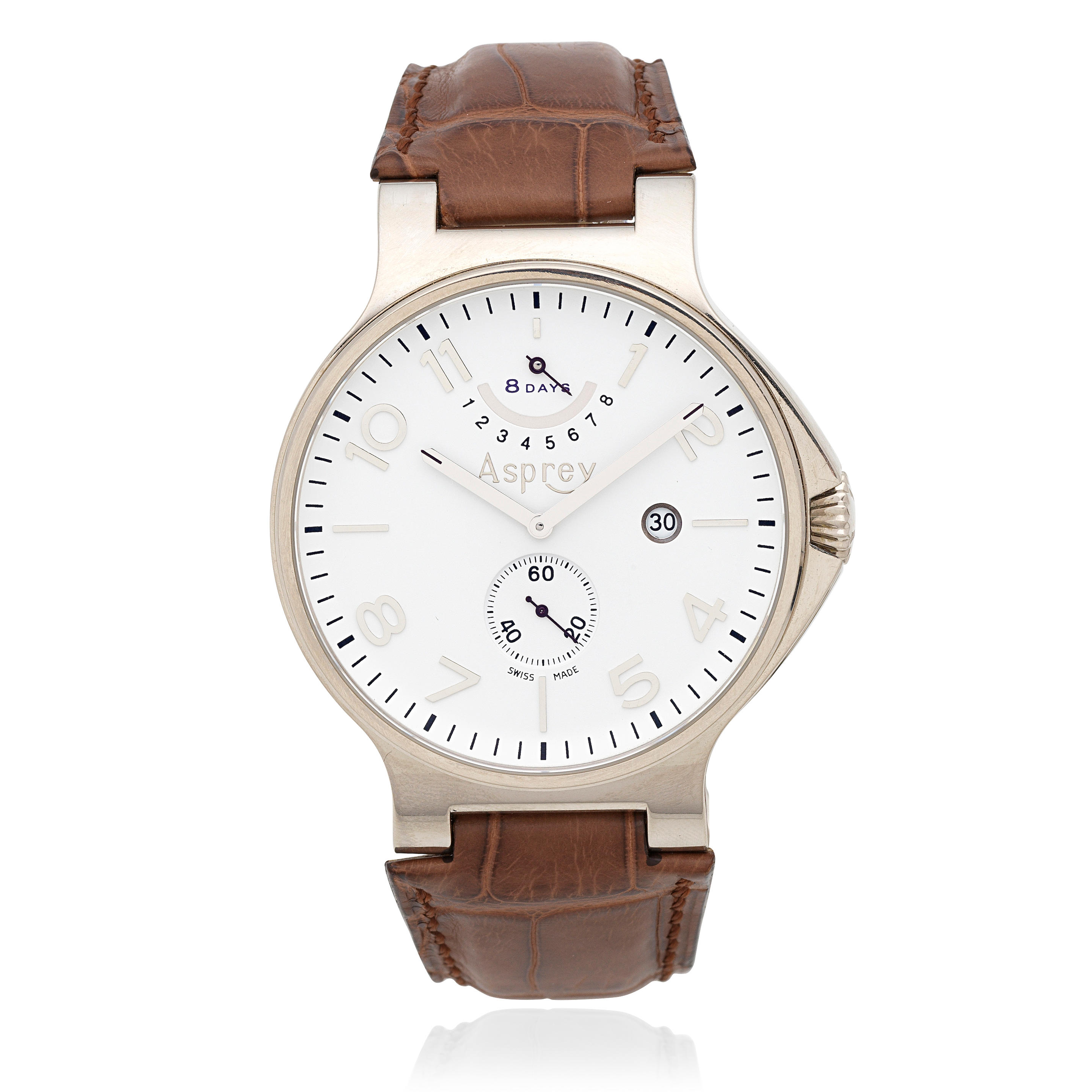 ASPREY A LIMITED EDITION 18K WHITE GOLD MANUAL WIND CALENDAR
