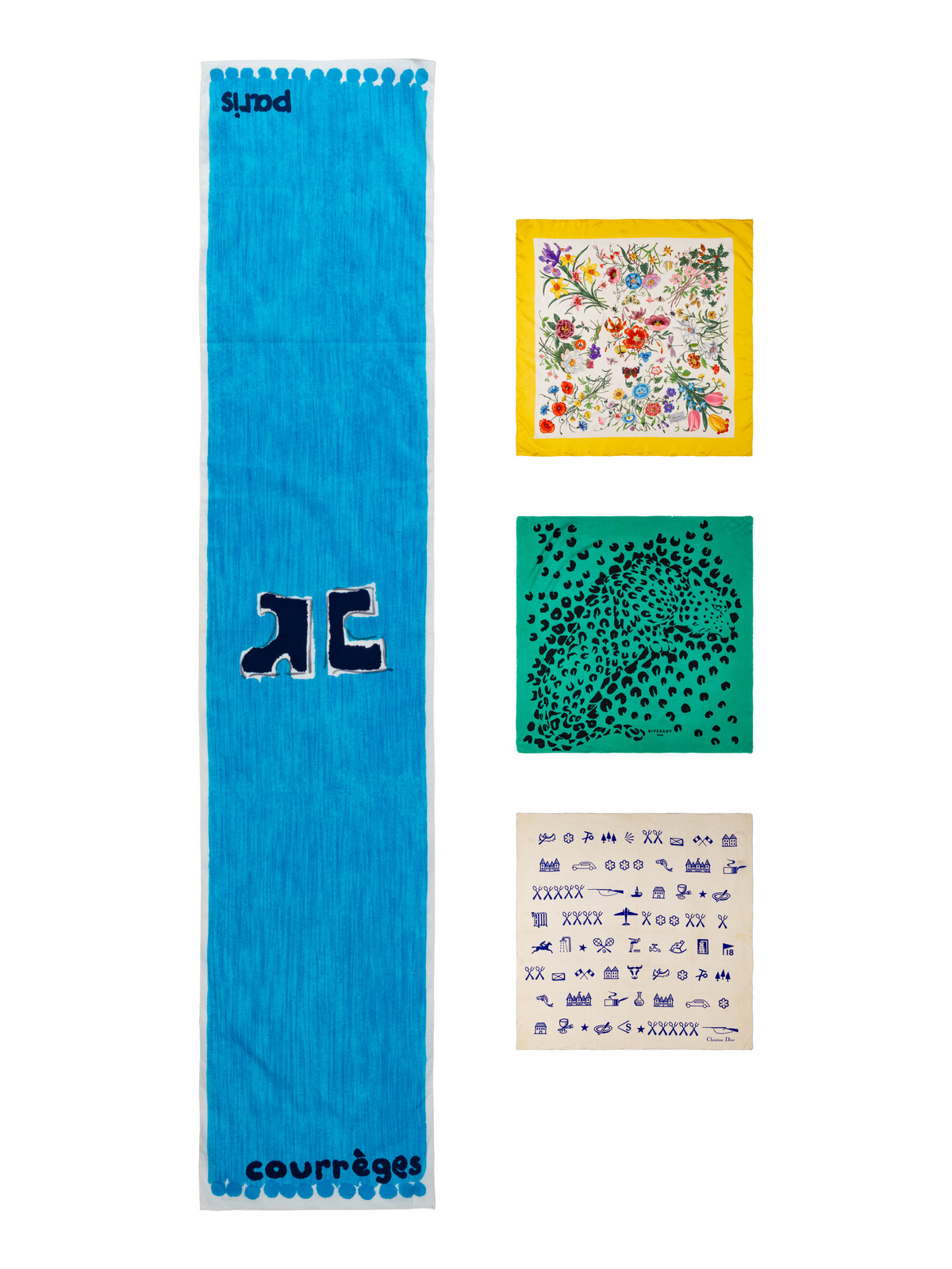 Four Designer Scarves by Christian Dior Givenchy Courr ges and