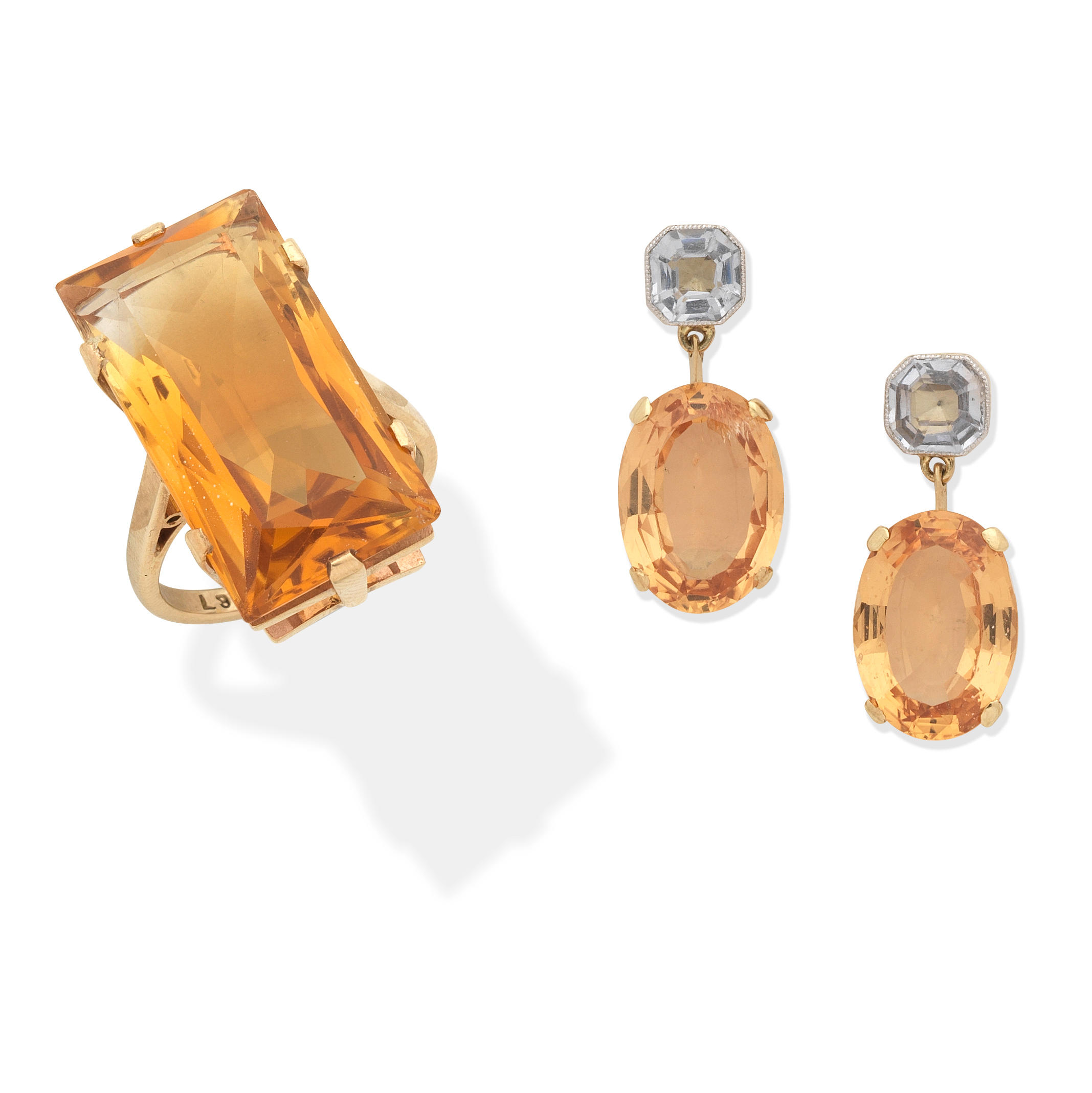 TOPAZ AND SPINEL EARRINGS AND CITRINE RING 1st Each set