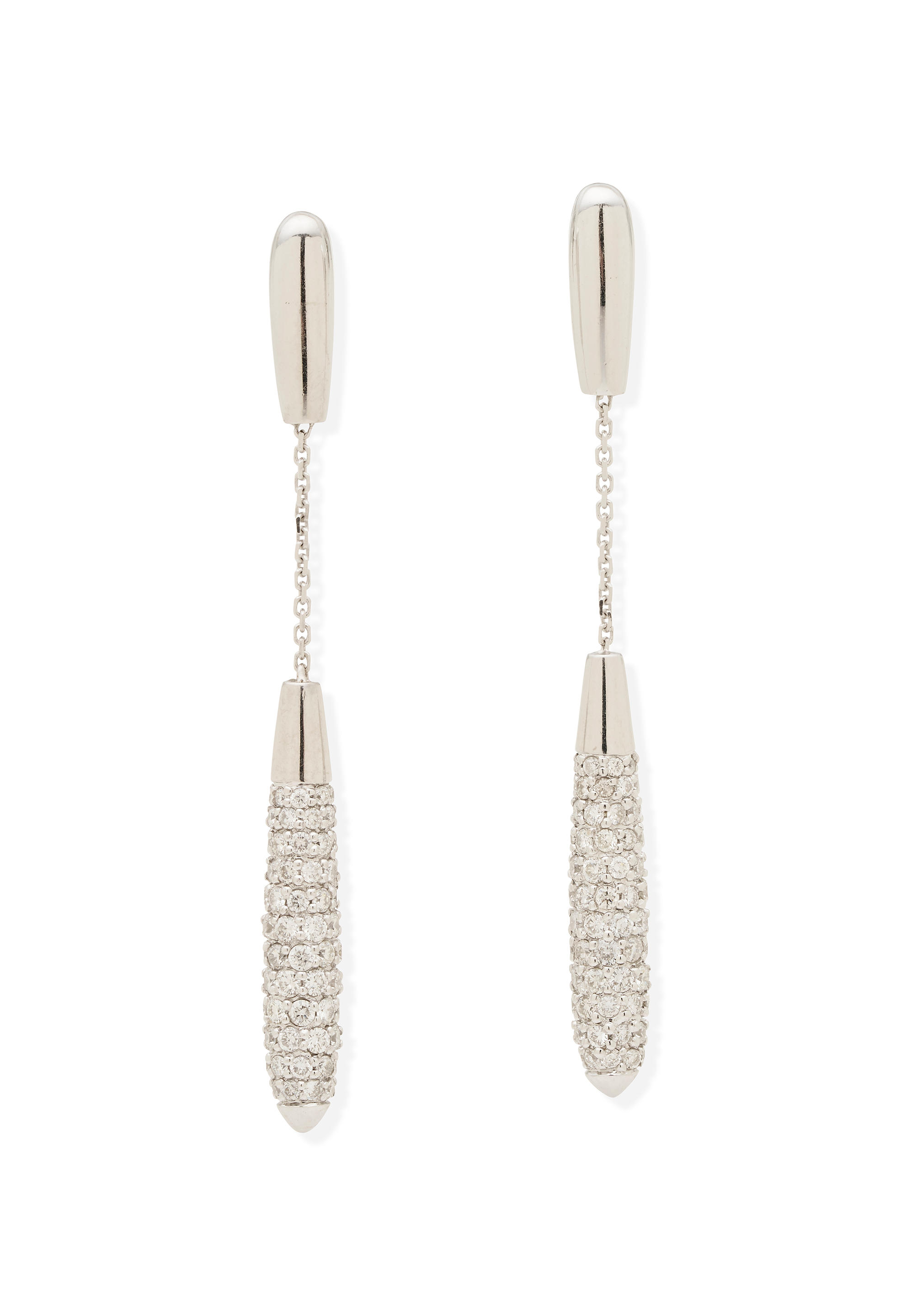 DIAMOND PENDENT EARRINGS The polished gold tops suspending pav set