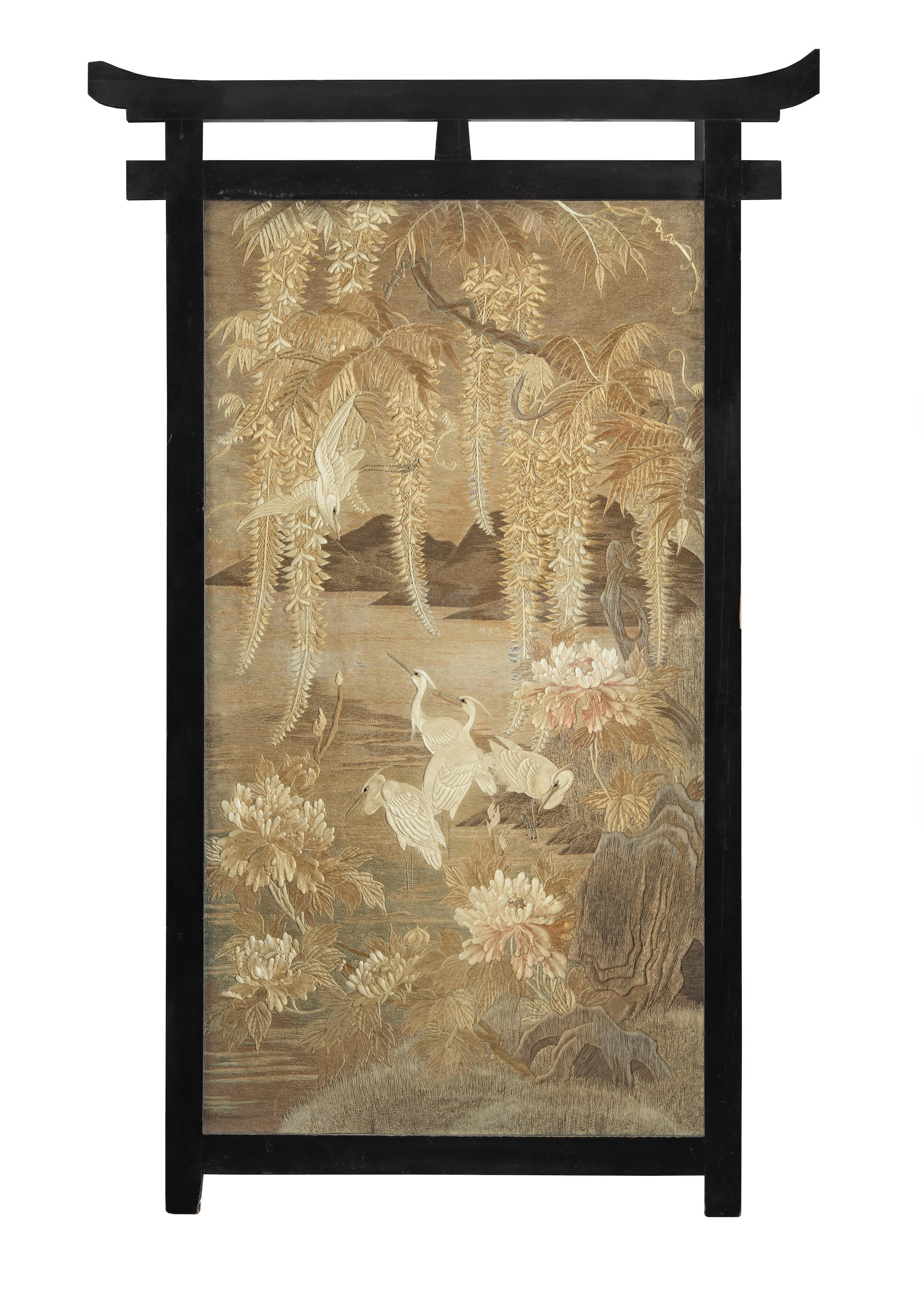 AN EMBROIDERED SILK PANEL Meiji 1868 1912 or Taisho 1912