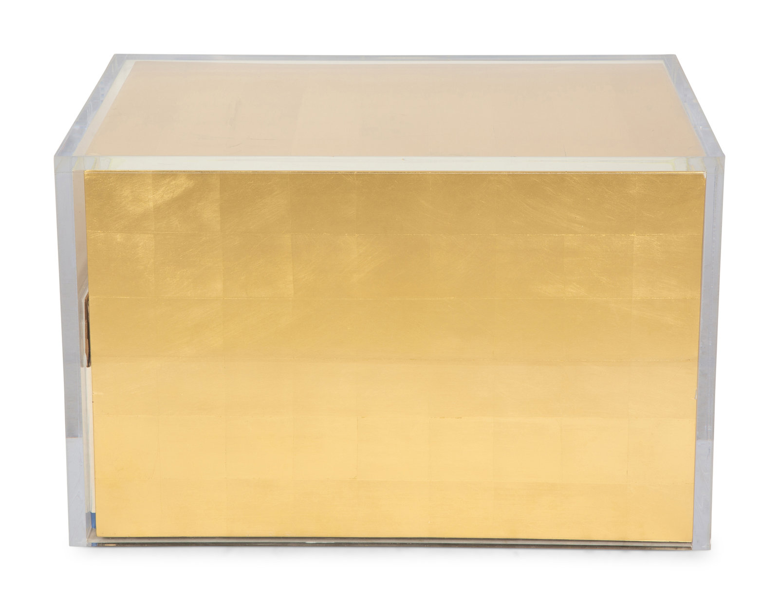 A Contemporary Lucite Enclosed Gold Leafed Rectangular Pedestal 20th 21st