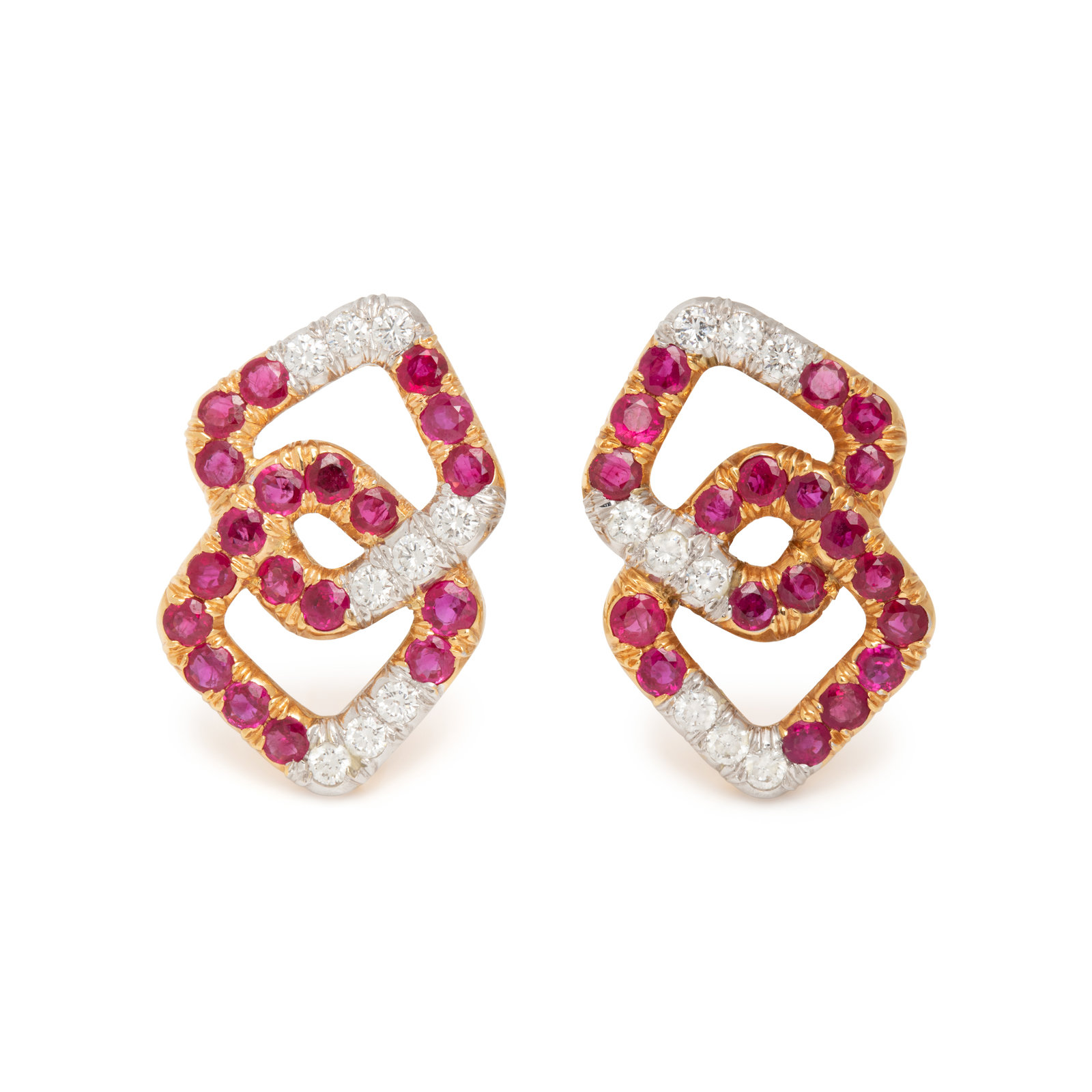 RUBY AND DIAMOND EARCLIPS Containing 38 round mixed cut rubies