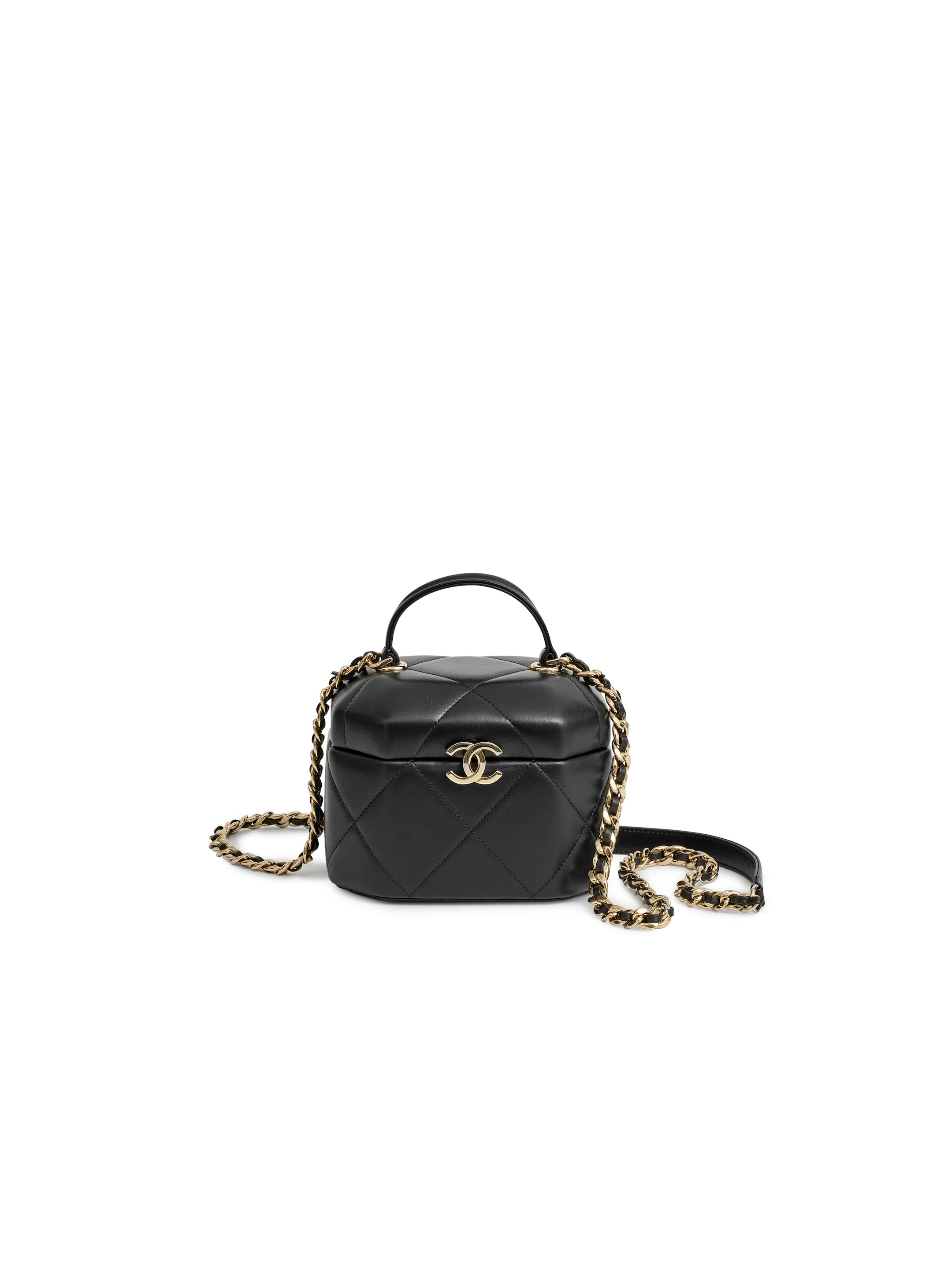 CHANEL BLACK LAMBSKIN SMALL VANITY CASE WITH GOLD HARDWARE Fall