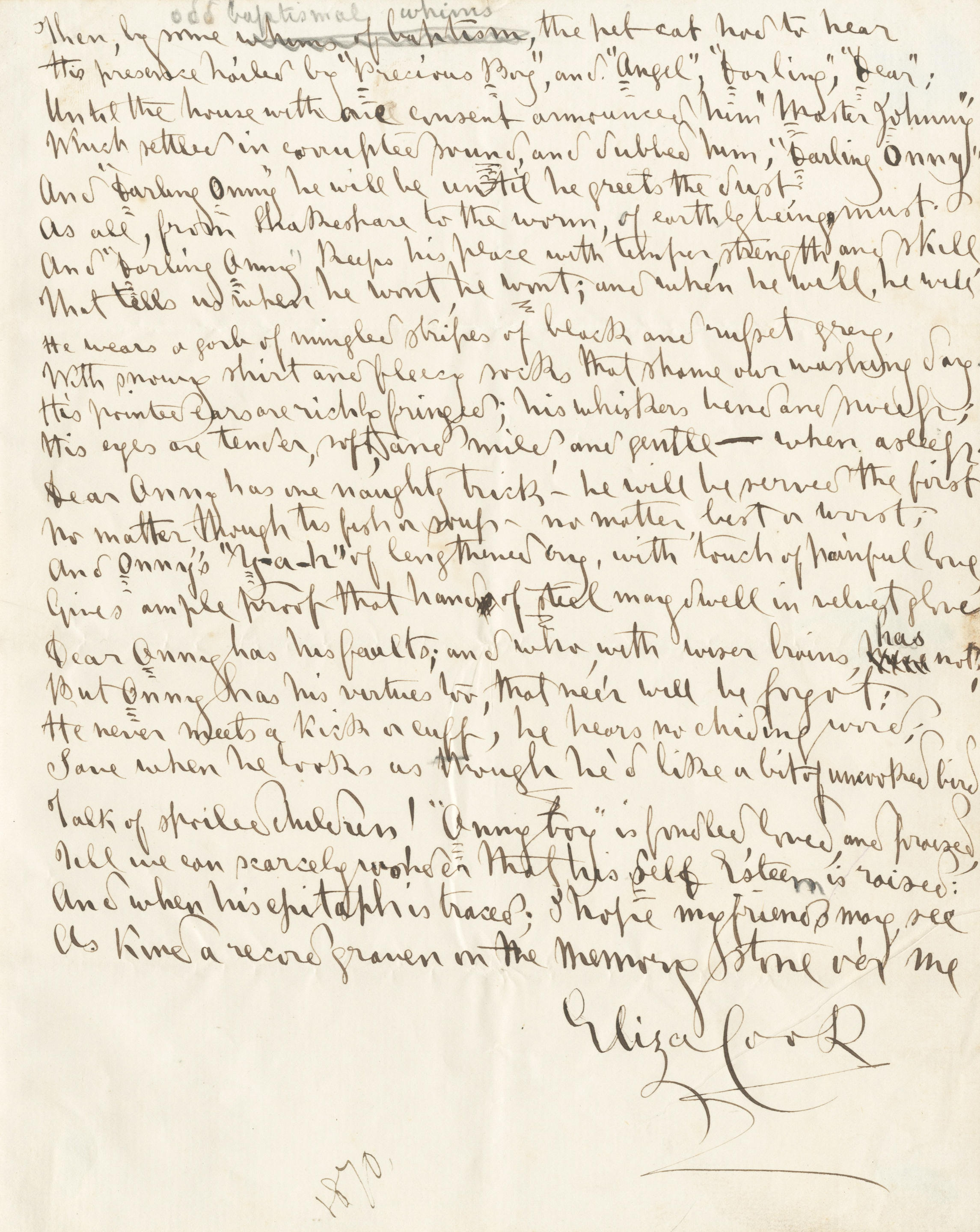 COOK ELIZA Autograph poem signed Eliza Cook titled Master Onny