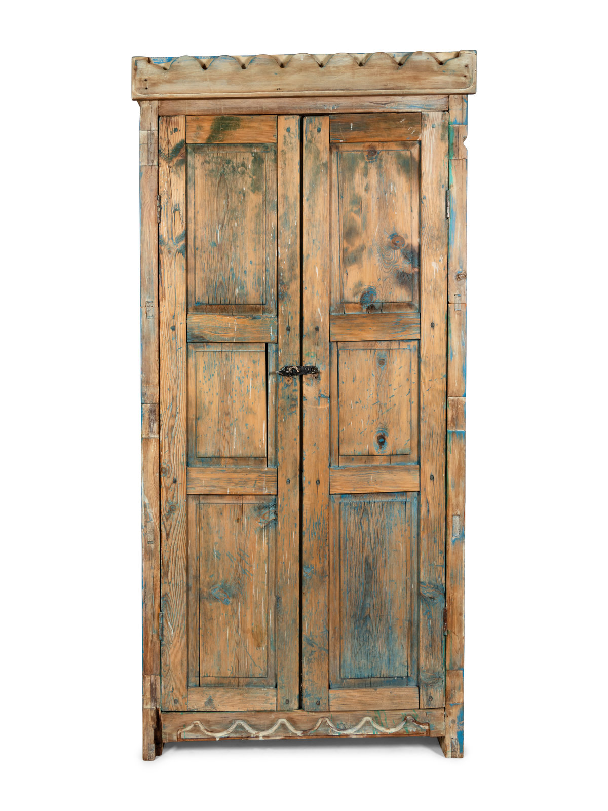 A Painted Rustic Cabinet in Two Pieces Mexican early 20th