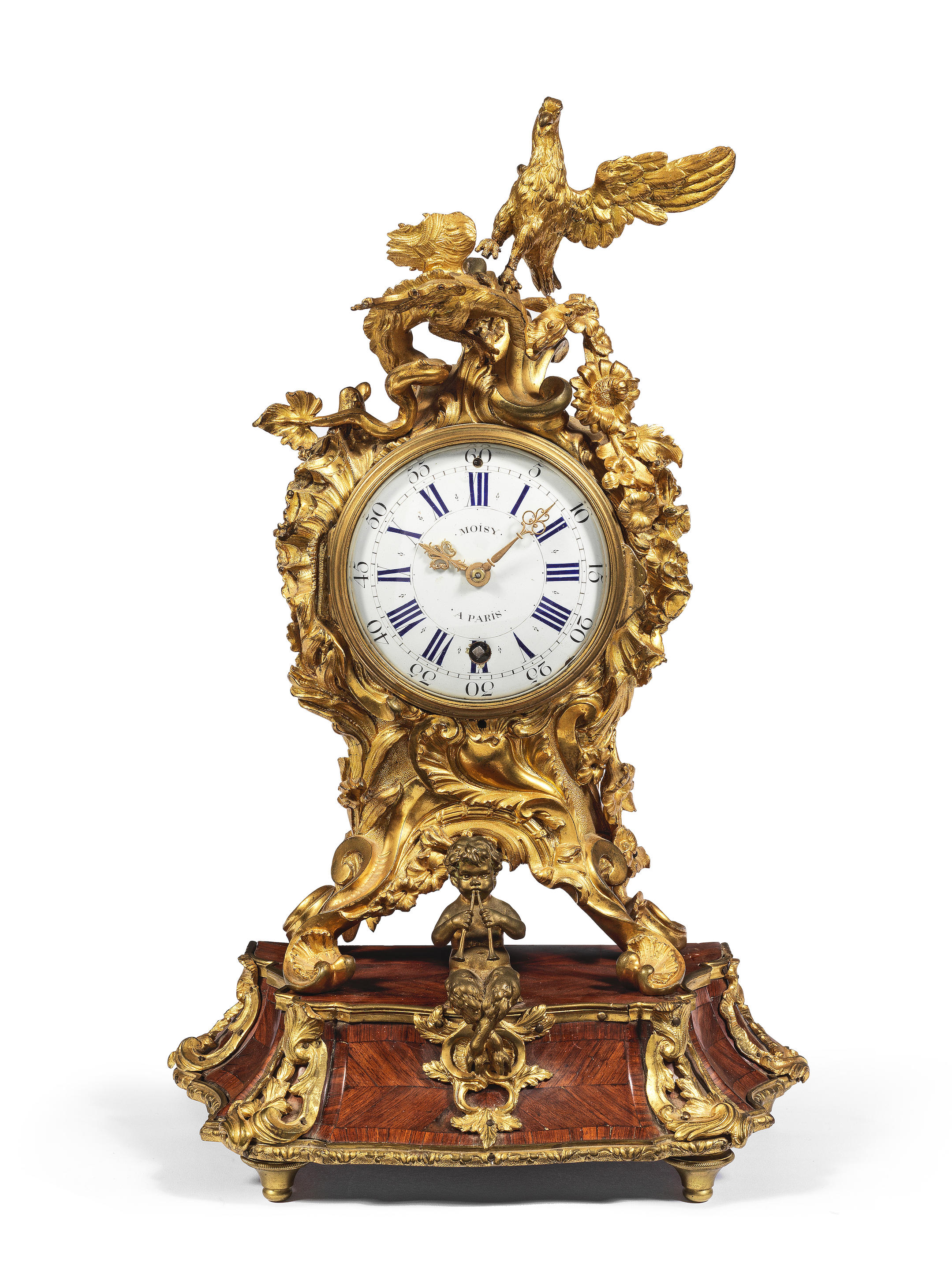 A RARE MID 18TH CENTURY FRENCH ORMOLU QUARTER REPEATING TIMEPIECE
