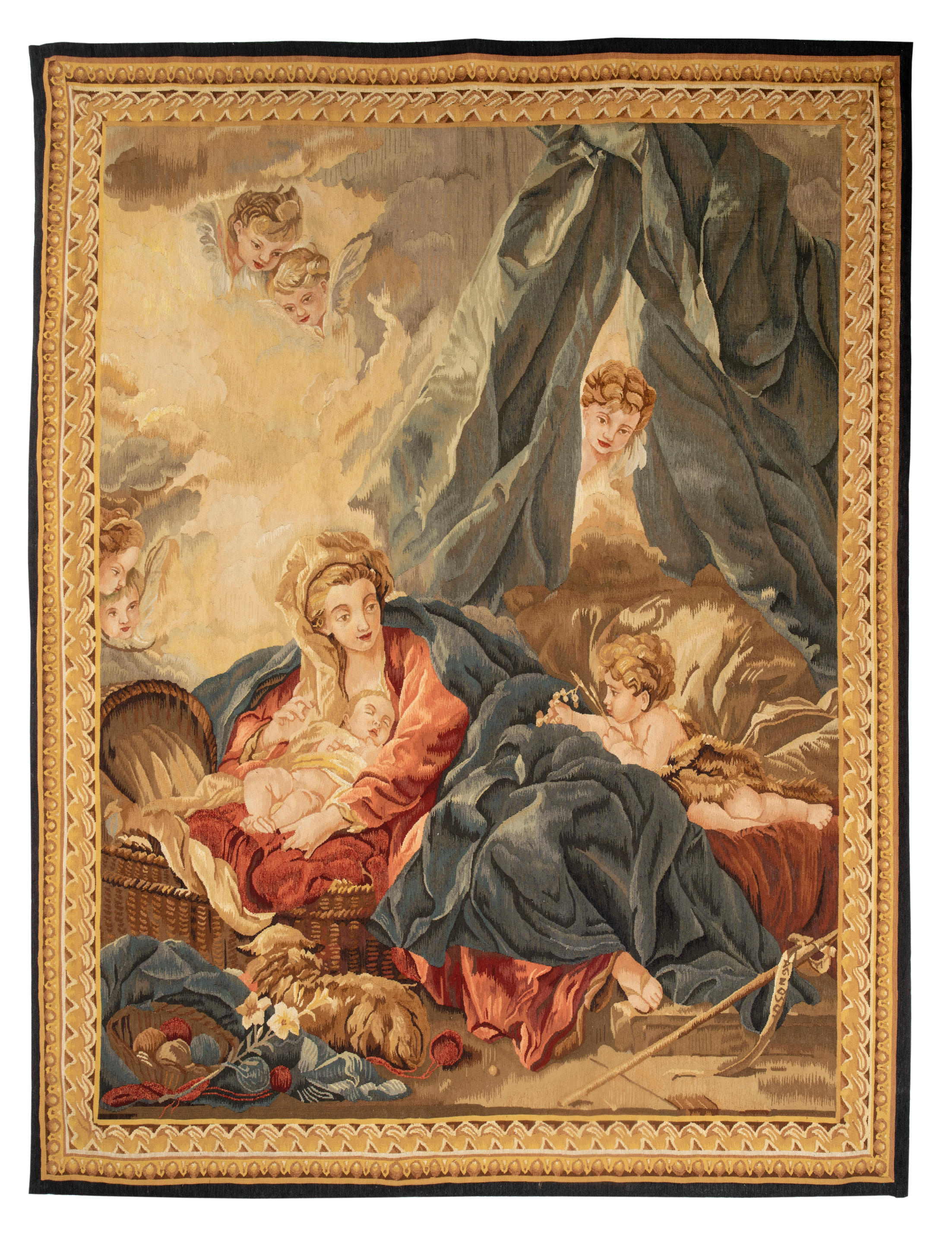 TAPISSERIE D AUBUSSON FIGURANT LA VIERGE A L ENFANT ET