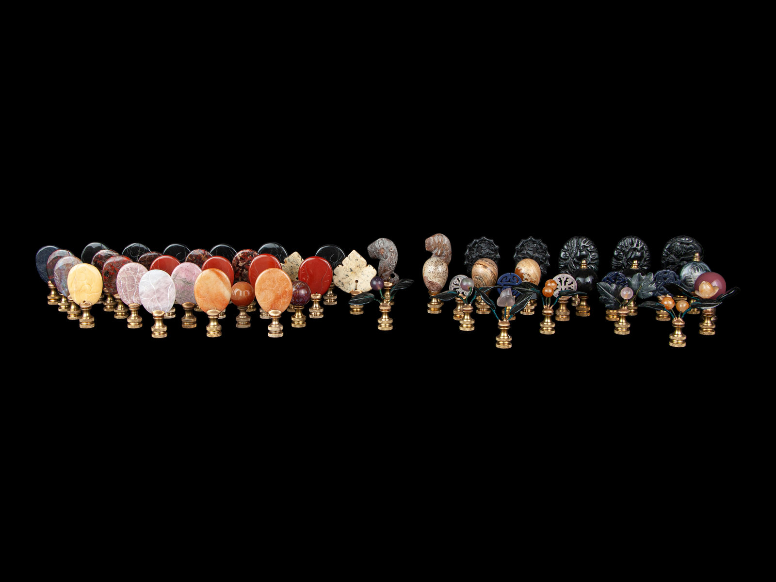 52 Chinese Lamp Finials comprising hardstone glass and plastic examples