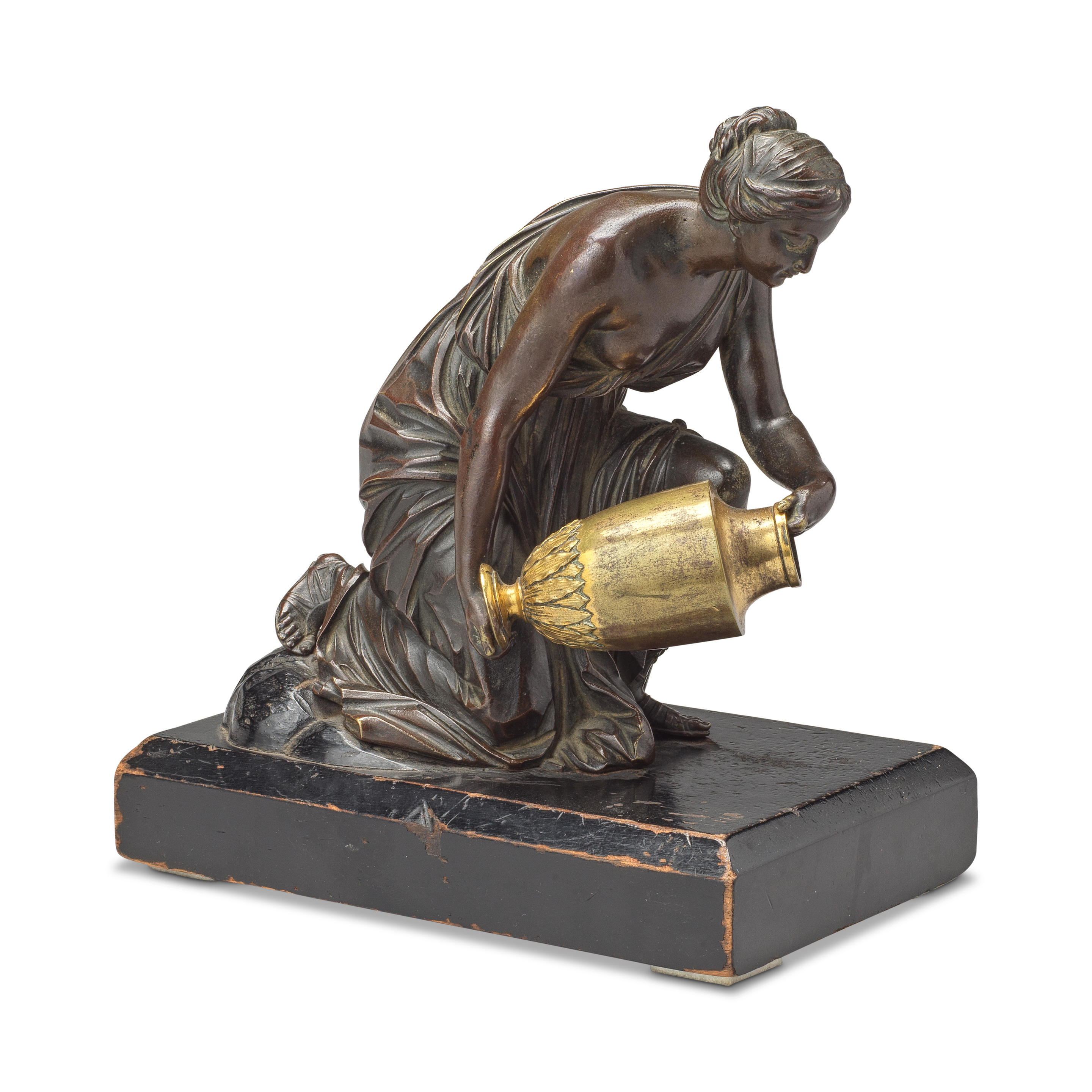 A LATE 18TH CENTURY PATINATED AND PARCEL BRONZE FIGURE OF