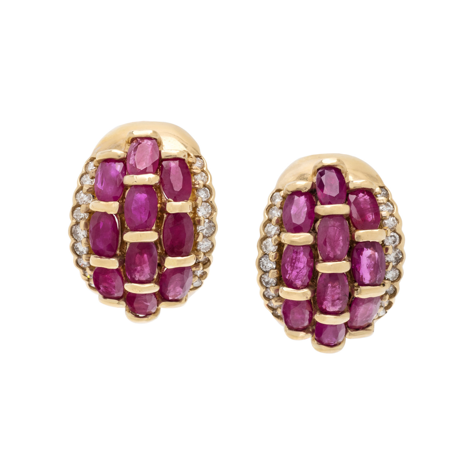 RUBY AND DIAMOND EARCLIPS Containing 20 oval mixed cut rubies