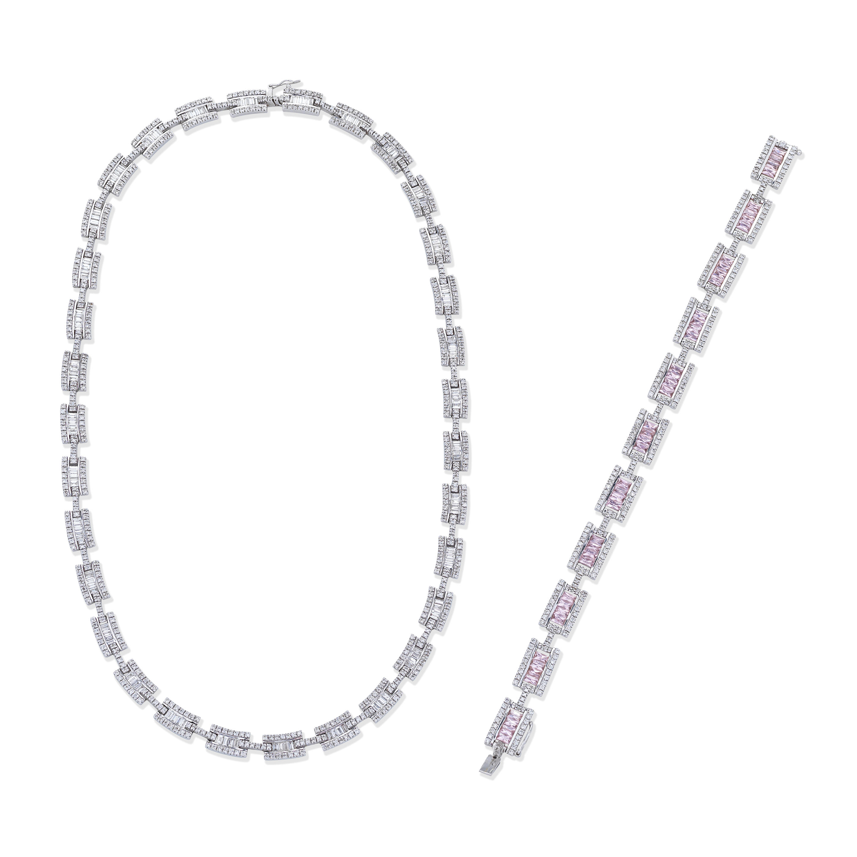 DIAMOND NECKLACE GEM AND DIAMOND SET BRACELET The necklace designed
