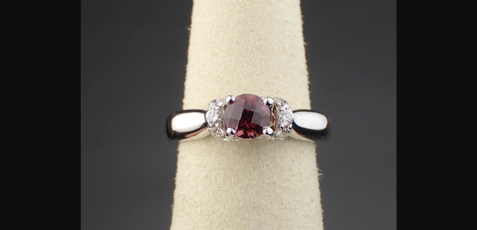 RHODOLITE DIAMOND AND 18K WHITE GOLD RING